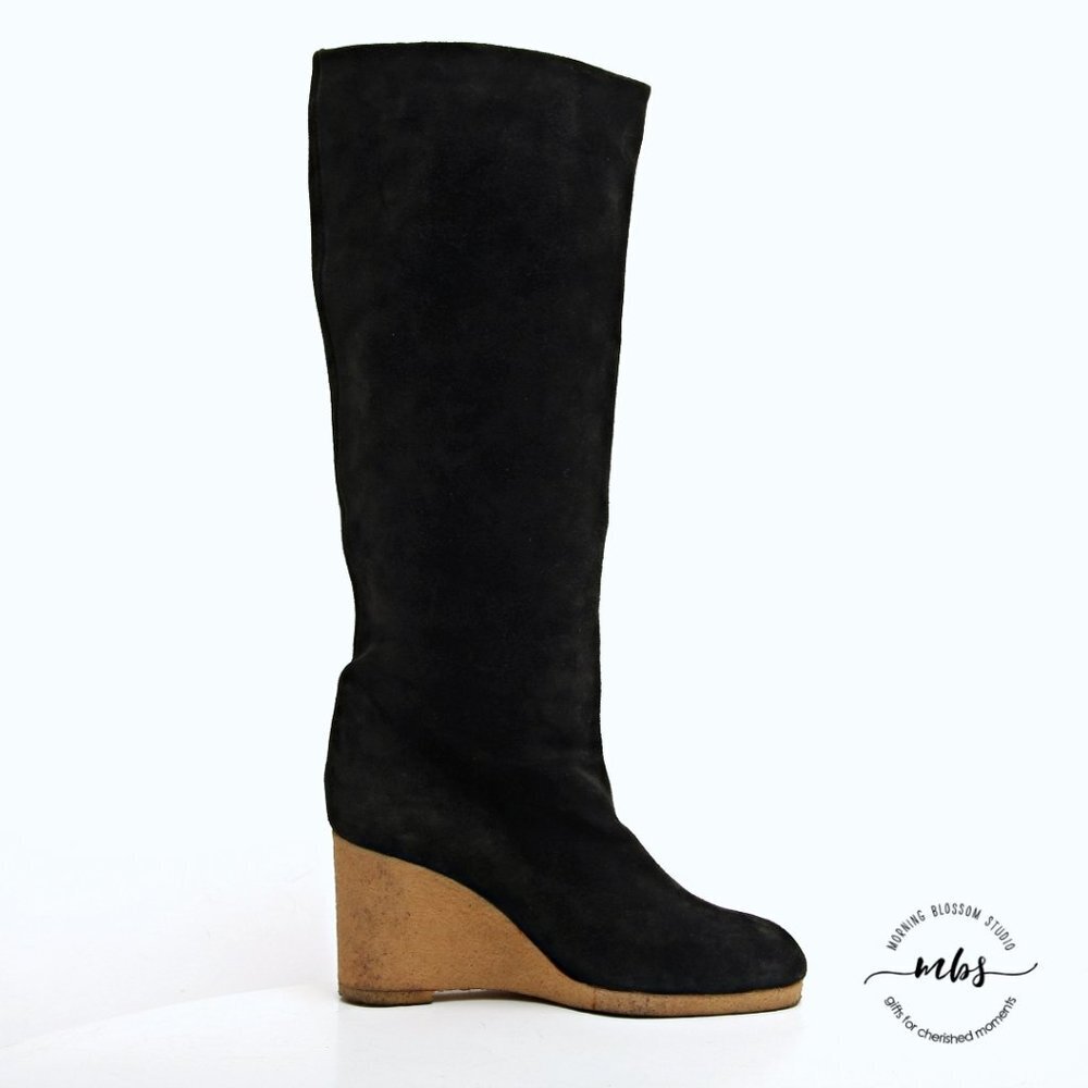 Fendissime by Fendi Suede Wedge Tall Boots in Black Women Size 5.5 - Picture 7 of 13
